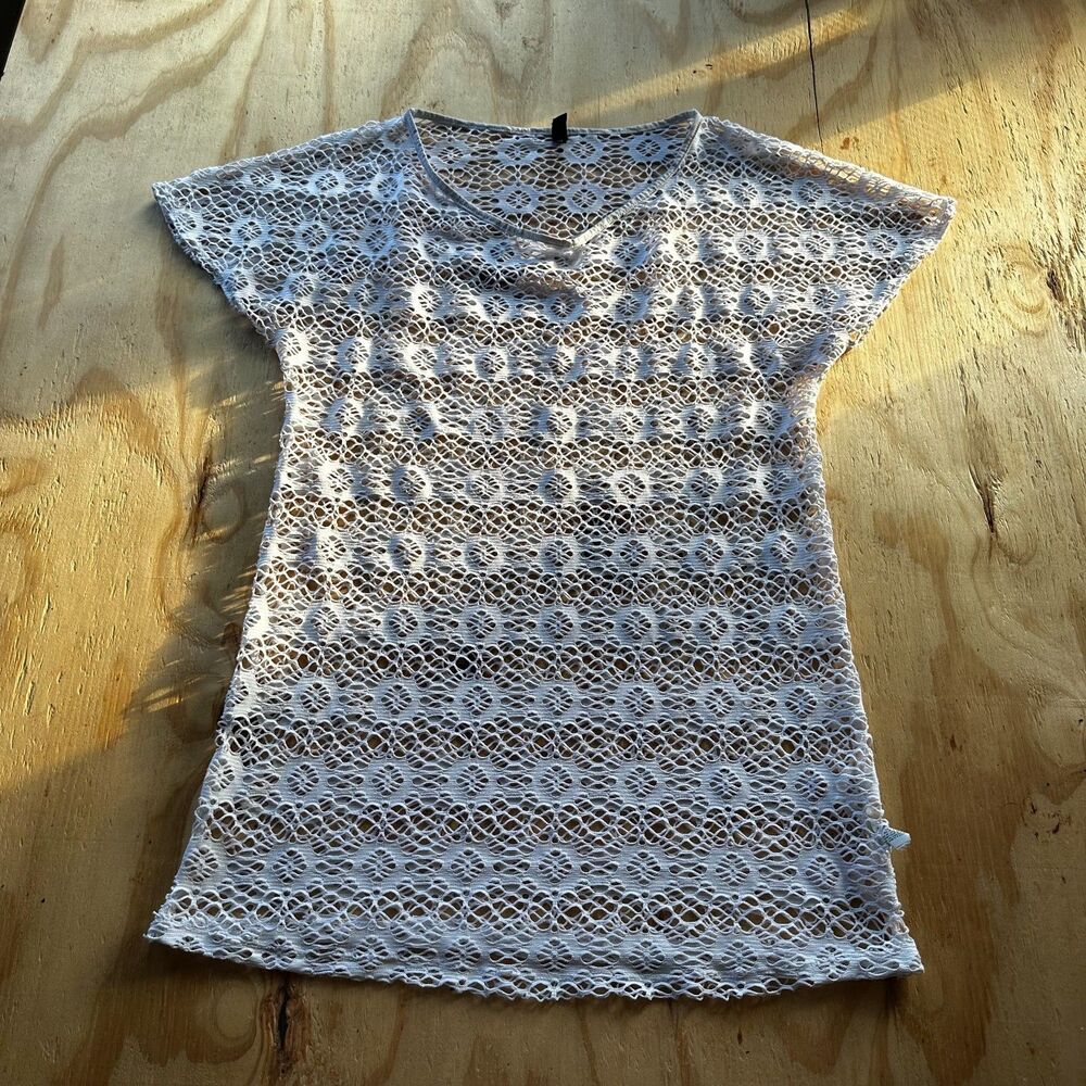 Guess White Open Crochet Fishnet Swim Cover-Up - Medium